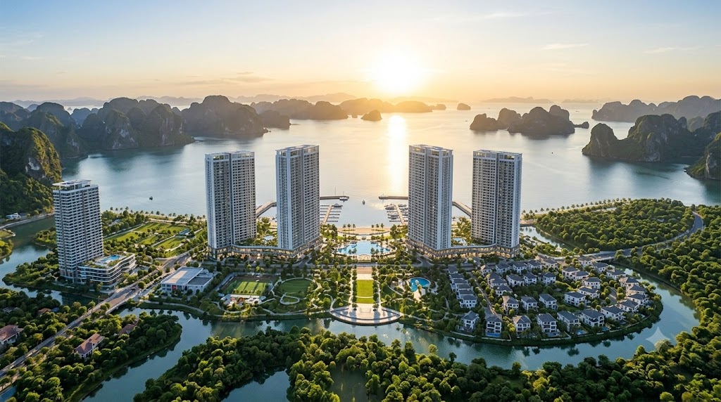 Phối cảnh tổng thể 5 toà tháp The Sunrise Bay Vinhomes Hạ Long Xanh Quảng Ninh